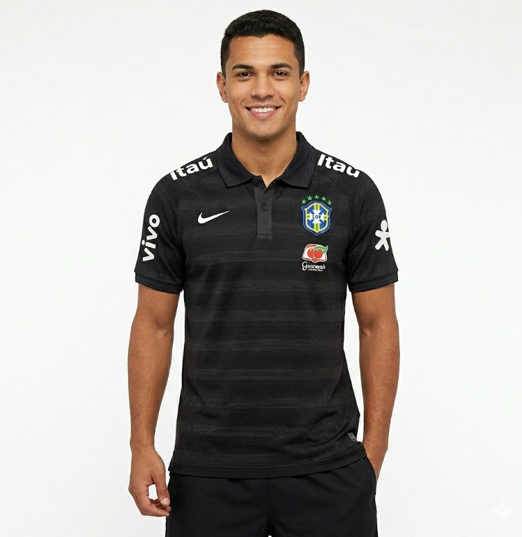 CAMISA POLO SELEÇÃO BRASILEIRA PRETA COM DETALHE